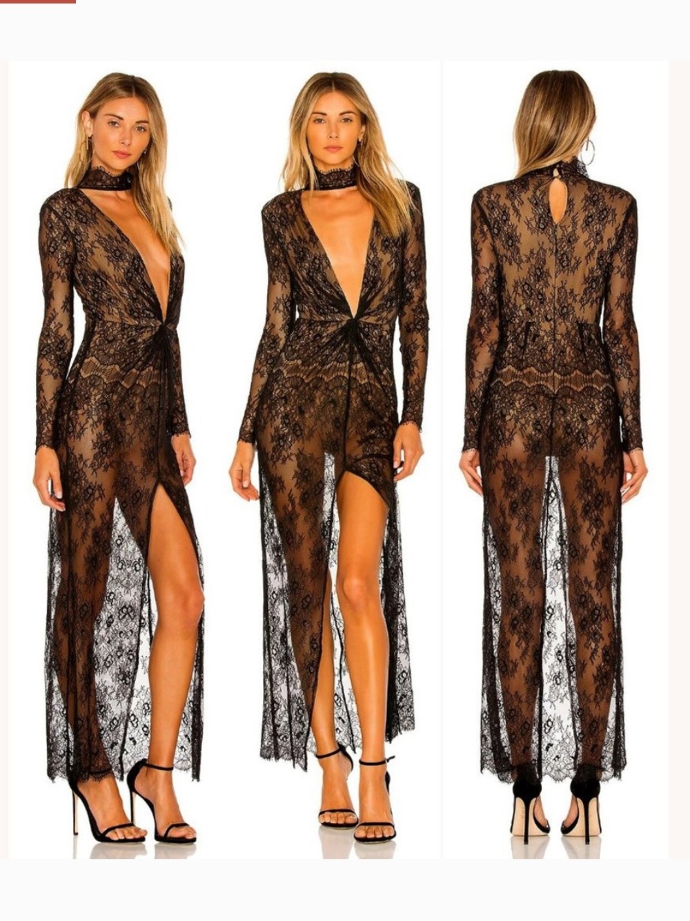 Majorelle Callisto Lace Maxi Bodysuit Dress in Black